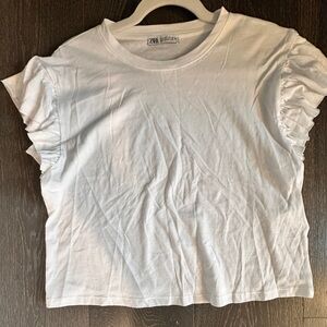 Zara White Ruffle Sleeve Tee